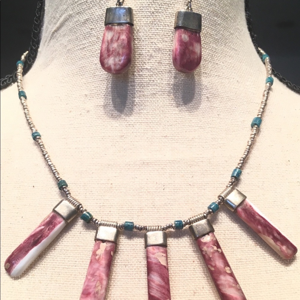 Peruvian 925 Silver Necklace‎ Earrings Lilac Stone